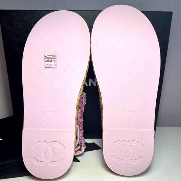 NEW CHANEL 22P DAD SANDALS CC LOGO PINK PURPLE TWEED PAT.LEATHER SZ 38 - Picture 16 of 16